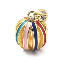 Настоящее золото 18K Реечное покрытие латунь микро паве кубический цирконий европейские подвески с подвесками, разноцветные эмалевые шаровые подвески с большим отверстием, без кадмия и без свинца, долговечный, реальный 18 k позолоченный, 17 мм, отверстие : 4 мм