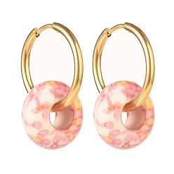 Pink Серьги-кольца Rondelle из натурального океана с белым нефритом, 304 женские украшения из нержавеющей стали, розовые, 27 мм, штифты : 1 мм