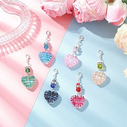 (52) Непрозрачная лаванда 6 шт. 6 цвета прозрачное стекло эмаль сердце подвеска украшения, с латунной фурнитурой со стразами, серебряный цвет гальваническим, разноцветные, 50~55 мм, 1 шт / цвет