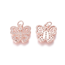 Розовое Золото Латунные микропаве прозрачные кубические циркониевые подвески, с прыжковых колец, бабочка, розовое золото , 12x12x2 мм, Перейти кольцо: 4.5x0.7 мм, внутренний диаметр: 3 мм