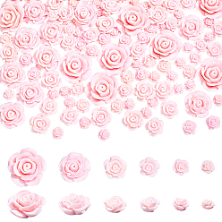 Pink 140шт. непрозрачные пластиковые кабошоны, цветок розы, розовые, 8~22x8~23x4.5~9 мм
