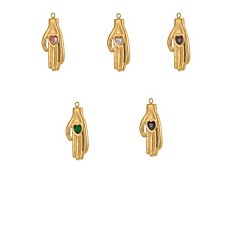 (52) Непрозрачная лаванда 304 подвески из нержавеющей стали с кубическим цирконием, рука хамса с сердечным шармом, долговечный, ионное напыление (IP) реальное 18позолоченное золотом, разноцветные, 31x13 мм, отверстие : 1.5 мм