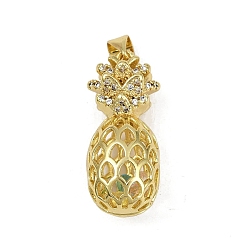 Настоящее золото 18K Подвески в виде ананасовых бусин с микропаве из латуни и прозрачными кубическими цирконами, долговечный, без кадмия и без свинца, стойки покрытие, реальный 18 k позолоченный, 27x12x11 мм, отверстие : 3.5x4.5 мм