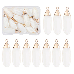 Seashell Color Natural Freshwater Shell Pendants, with Golden Plated Brass Findings, Teardrop, Seashell Color, 32~33.5x9~10.5x4~5mm, Hole: 1.6mm, 12pcs/box