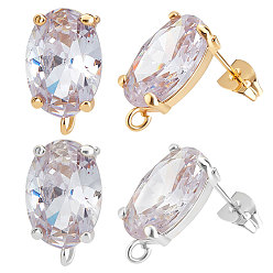 Платиновый & Золотой 6 пары 2 цвета латунь микропаве прозрачный кубический цирконий овальные серьги-гвоздики фурнитура, с вертикальными петлями и ушными гайками, без кадмия и без свинца, платиной и золотом, 17x10x6.8 мм, отверстие : 1.6 мм, штифты : 0.9 мм, 3 пары / цвет