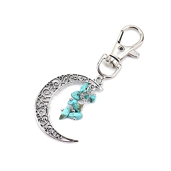 Синтетическая Бирюза Антикварные серебряные подвески из сплава с полой луной, украшения, подвеска с синтетической бирюзой и поворотной застежкой для украшений сумок, 80x30 мм