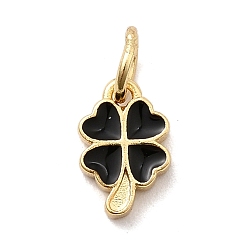 Черный Латунь эмаль подвески, клевер амулеты, стойки покрытие, долговечный, без кадмия и без свинца, реальный 18 k позолоченный, с целью перехода в кольце, чёрные, 9.5x6x2 мм, отверстие : 3.2 мм