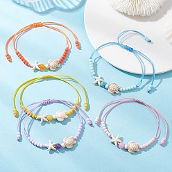 (52) Непрозрачная лаванда Регулируемые браслеты из натуральных смешанных драгоценных камней и стеклянного бисера в виде морской звезды и черепахи., смешанные окрашенные и неокрашенные, разноцветные, внутренний диаметр: 3.54 дюйм (9 см)