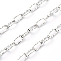 Stainless Steel Color Tarnish Resistant 304 Stainless Steel Paperclip Chains, Drawn Elongated Cable Chains, with Spool, Unwelded, Stainless Steel Color, 12x6x1mm, 32.8 Feet(10m)/roll