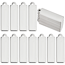 Нержавеющая Сталь Цвет 40 шт. 201 подвески из нержавеющей стали, штамповка пустой метки, прямоугольный шарм, цвет нержавеющей стали, 24x6.5x1 мм, отверстие : 1.4 мм