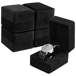 Black Wood & Velvet Organizer Boxes, Rectangle Glass Jewelry Box, Black, 9.9x7.9x6.55cm