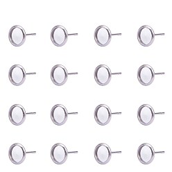 Stainless Steel Color 304 Stainless Steel Flat Round Stud Earring Settings, Stainless Steel Color, Tray: 6mm, 8mm, Pin: 0.7mm