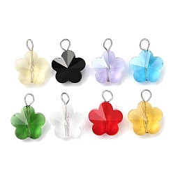 (52) Непрозрачная лаванда Прозрачные стеклянные подвески, цветок, с цветом нержавеющей стали 304 петля из нержавеющей стали, граненые, разноцветные, 18x13.5x8.5 мм, отверстие : 2.5 мм