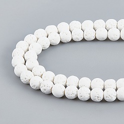 White Synthetic Lava Rock Beads Strands, Dyed, Round, White, 6mm, Hole: 1mm, about 61pcs/strand, 14.96 inch(38cm)
