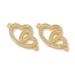 Real 18K Gold Plated Brass Micro Pave Cubic Zirconia Connector Charms, Interlocking Heart Links, Rack Plating, Long-Lasting Plated, Cadmium Free & Lead Free, Real 18K Gold Plated, 12x22x2mm, Hole: 1mm