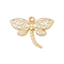 Белый 304 нержавеющей стальной эмали подвески, стрекоза прелести, ионное покрытие (ip), реальный 18 k позолоченный, белые, 40x30 мм