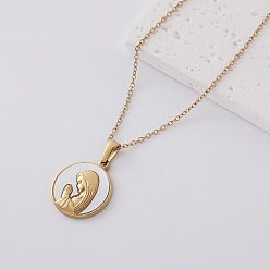 Oro 304 Collares con colgante de virgen de cristal de acero inoxidable y diamantes de imitación para mujer, con resina, blanco, dorado, 17.72 pulgada (45 cm)