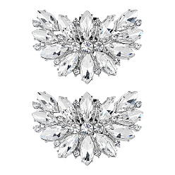 Платина 1 пара съемных пряжек из сплава в форме цветка, с кристально горный хрусталь, платина, 40x57x10.5 мм