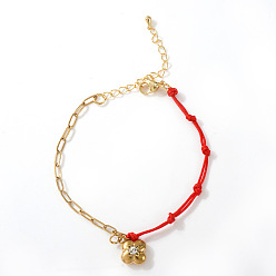 Золотой Креативные 304 браслеты из нержавеющей стали с подвесками, цепочка из скрепок и полиэстерного шнура – украшение для женщин., цветок, золотые, 11.02 дюйм (28 см)