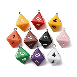 (52) Непрозрачная лаванда 8 подвески из непрозрачной смолы с гранями, с железным кольцом, игральная кость, разноцветные, 28x24.5x24.5 мм, отверстие : 1.8 мм
