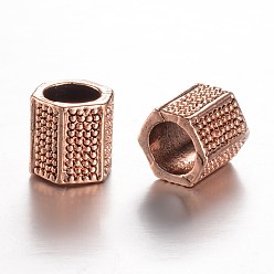 Rose Gold Alloy European Beads, Large Hole Beads, Hexagonal Prism, Rose Gold, 8x7.5mm, Hole: 5mm