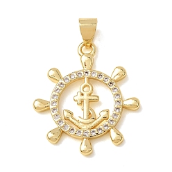 Doré  Pendentifs en laiton zircon cubique transparent, charmes d'ancre et de barre, or, 23x20x2mm, Trou: 3.5x4mm
