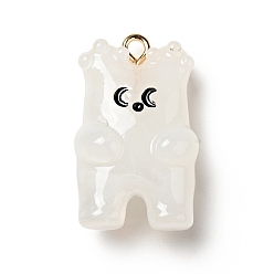 White Cartoon Opaque Resin Pendants, Bear Charm, with Golden Tone Alloy Loops, White, 26.5x15.8x11mm, Hole: 1.8mm