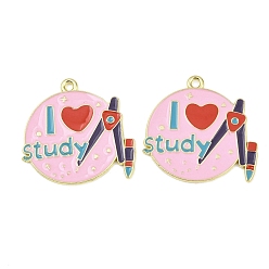 Разноцветный Подвески из эмали и сплава, словесные чары, золотые, красочный, 27x27.5x1 мм, отверстие : 1.8 мм