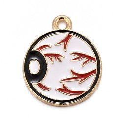 White Halloween Alloy Enamel Pandants, Light Gold, Flat Round, White, 20x16.5x1.5mm, Hole: 1.8mm