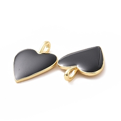 Black Brass Enamel Pendants, Long-Lasting Plated, Real 18K Gold Plated, Heart, Black, 24x19x1.5mm, Hole: 6x3mm