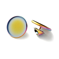 Многоцветный 304 плоская круглая брошь из нержавеющей стали, основа для броши, ионное покрытие (ip), многоцветные, 21.5x11 мм, внутренний диаметр: 20 мм