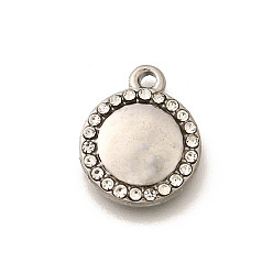 Нержавеющая Сталь Цвет 304 подвески из нержавеющей стали, со стразами, плоско-круглые, цвет нержавеющей стали, 16x13.5x3 мм, отверстие : 1.5 мм