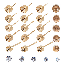 Golden DIY 304 Stainless Steel Earring Making Kits, Including Stud Earring Settings and Clear Acrylic Rhinestone Cabochons, Golden, Earring Settings: Fit for 3mm/4mm/5mm/6mm/7mm Rhinestone, 40pcs/box