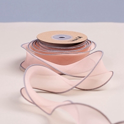 Персиковый Слойка Органза ленты, прозрачная шифоновая лента с проволокой, для изготовления аксессуаров для бантиков для волос, подарочная упаковка, розовые, 1-5/8 дюйм (40 мм), около 10 ярдов (9.14 м) / рулон