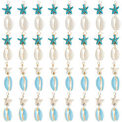 (52) Непрозрачная лаванда 40 шт. 4 Цветные подвески в виде ракушек каури и окрашенной синтетической бирюзы в виде морских звезд, подвески в форме ракушки с латунными бусинами, разноцветные, 42x14x7 мм, отверстие : 2.5~3 мм, 10 шт / цвет