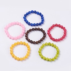 (52) Непрозрачная лаванда Браслет из натурального желтого нефрита из бисера, окрашенные, круглые, разноцветные, 2 дюйм (5 см), бусины : 8 мм