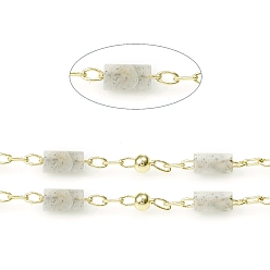 Labradorite Handmade Natural Labradorite Beaded Chains, Real 18K Gold Plated Plated Brass Chains, Soldered, with Spool, Long-Lasting Plated, 4~5x2~2.5mm, Beads: 2mm, Link: 2x1x0.2mm and 2x1.5x0.2mm, about 32.8 Feet(10m)/roll