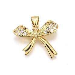 Настоящее золото 18K Латунные микро проложить кубического циркония подвески, бантом, стойки покрытие, долговечный, без свинца и без кадмия, реальный 18 k позолоченный, 18x21x5 мм, отверстие : 4.5x3 мм