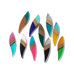 (52) Непрозрачная лаванда Большие подвески из непрозрачной смолы и орехового дерева, лист прелести, разноцветные, 53x11.5x3 мм, отверстие : 1.8 мм