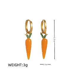 Carrot Серьги-кольца из латуни с микропаве из кубических цирконий и эмалью в виде фруктов и овощей, золотые, морковь, 35x5 мм