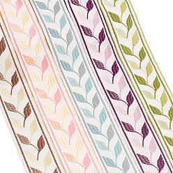 Mixed Color 5 Colors Embroidery Polyester Ribbon, Jacquard Ribbon, Garment Accessories, Leaf Pattern, Mixed Color, 1yard/color