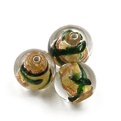 Dark Green Czech Glass Beads, with Gold Foil, Round, Dark Green, 12mm