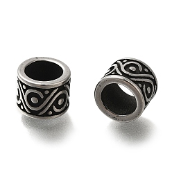 Античное Серебро 304 из нержавеющей стали европейские шарики, бусины с большим отверстием, колонка, античное серебро, 9x7 мм, отверстие : 6 мм