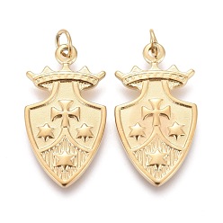 Золотой Ионное покрытие (ip) 304 подвески из нержавеющей стали, лазерная резка, с целью перехода в кольце, значок, золотые, 20.5x11x1.5 мм, Перейти кольцо: 4x0.6 мм, 2.8 мм внутренним диаметром