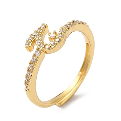 Настоящее золото 18K Стойка с покрытием из латуни с кубическим цирконием и арабскими буквами, регулируемые кольца для женщин, без кадмия и без свинца, долговечный, реальный 18 k позолоченный, 7.4x7.9 мм, внутренний диаметр: 18.2 мм