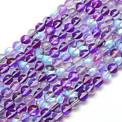 Dark Orchid Synthetic Moonstone Beads Strands, Dyed, Holographic Beads, Half AB Color Plated, Round, Dark Orchid, 8mm, Hole: 1mm, about 49pcs/strand, 15 inch