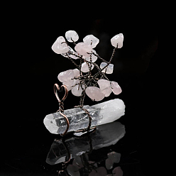 Розовый Кварц Натуральные украшения для деревьев из розового кварца, с кристаллической основой из кварца, украшения для домашнего экрана, энергетический камень рейки для исцеления, 50x18x45 мм