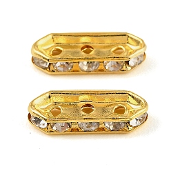 Золотой Латунные хрустальные стразы, разделительные планки, 3-луночное, шестиугольник, золотые, 18x3.5x7 мм, отверстие : 1.4 мм