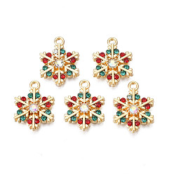 Light Gold Rack Plating Alloy Pendants, with ABS Plastic Imitation Pearl and Colorful Rhinestone, Cadmium Free & Nickel Free & Lead Free, Christmas Snowflake, Light Gold, 19.5x14.5x3mm, Hole: 1.6mm