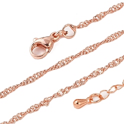 Розовое Золото Латунные цепочки сингапур ожерелья для женщин, 304 из нержавеющей стали застежкой омар, стойки покрытие, без свинца и без кадмия, долговечный, розовое золото , 17.83 дюйм (45.3 см)